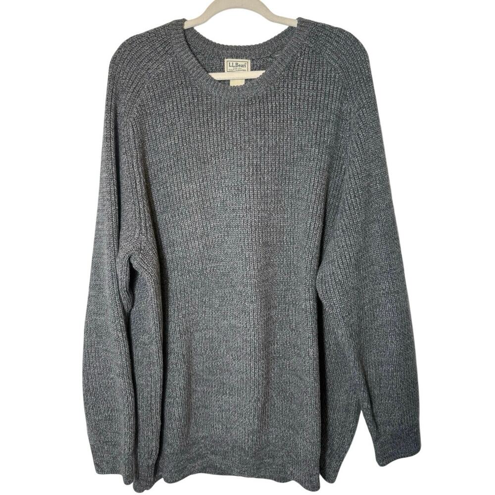 Vtg Y2K LL Bean Gray Chunky Knit Fisherman Sweater XXL Tall Old Money Gorpcore